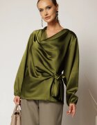  Bluza kaki din satin cu croi lejer si nod in talie