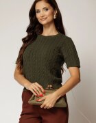  Bluza kaki din tricot cu maneca scurta si paiete mici