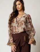 Bluza lejera bej cu imprimeuri cu inchidere cu nasturi cu adaos de tencel