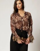  Bluza lejera maro cu imprimeuri cu inchidere cu nasturi cu adaos de tencel