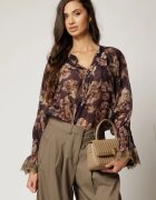  Bluza lejera mov cu imprimeuri cu inchidere cu nasturi cu adaos de tencel