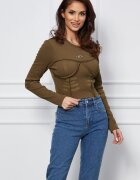  Bluza Lora scurta kaki cu model