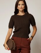  Bluza maro din tricot cu maneca scurta si paiete mici