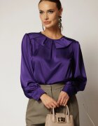  Bluza mov din satin cu decolteu rotund si croi lejer