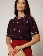  Bluza mov din tricot cu flori roz tricotate