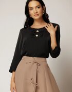 Bluza neagra cu funde la decolteu si nasturi decorativi