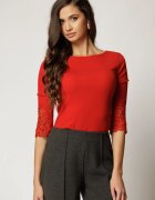 Bluza rosie cu adaos de bumbac cu striatii si insertii din dantela