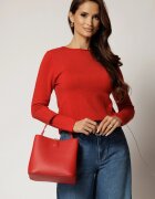  Bluza rosie din tricot cu fir lurex si decolteu rotund