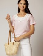  Bluza roz cu buline din rayon si broderie la decolteu