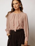  Bluza roz din voal cu sclipici si funda cu volanas la decolteu
