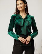  Bluza verde din catifea cu guler esarfa