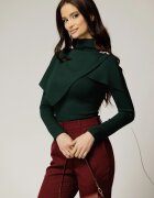  Bluza verde din jerse cu nasturi decorativi si design atipic