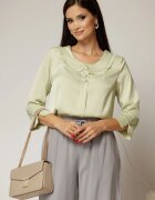  Bluza verde fistic cu nasturi decorativi si guler rotund incretit