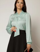  Bluza verde mint din satin cu guler amplu tip esarfa