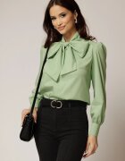  Bluza vernil din poplin cu esarfa tip funda la gat