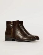  Botine maro elegante cu toc jos si textura piele de crocodil