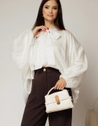  Camasa alba din tencel cu maneca ampla si guler tip esarfa