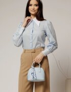  Camasa bleu din poplin cu guler ascutit si mansete cu dantela