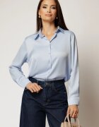  Camasa bleu din satin cu croi larg si inchidere cu nasturi