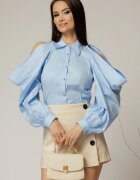  Camasa dama bleu cu maneci lungi decupate