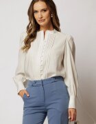  Camasa DY Fashion alba cu maneci bufante si pliuri pe bust
