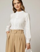  Camasa DY Fashion alba din poplin cu croi cambrat si nervuri pe bust