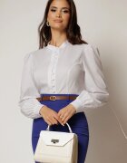  Camasa DY Fashion alba din poplin cu inchidere cu nasturi si guler tunica