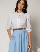  Camasa DY Fashion alba din poplin cu maneci bufante si inchidere cu nasturi