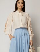  Camasa DY Fashion bej cu funde pe maneci cu adaos de rayon
