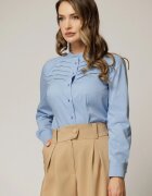  Camasa DY Fashion bleu din poplin cu croi cambrat si nervuri pe bust