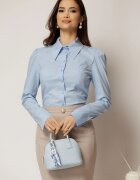  Camasa DY Fashion bleu din poplin cu manseta cu butoniera