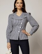  Camasa DY Fashion din poplin cu dungi bleumarin si nasturi asimetrici