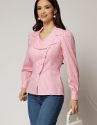  Camasa DY Fashion din poplin cu dungi roz si nasturi asimetrici