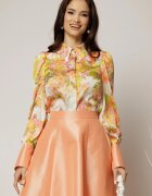  Camasa DY Fashion din voal cu imprimeuri oranj si mansete in contrast