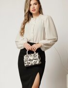  Camasa DY Fashion ivory din voal plin cu guler incretit