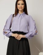  Camasa DY Fashion lila cu funde pe maneci cu adaos de rayon