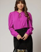  Camasa DY Fashion magenta din voal cu guler incretit
