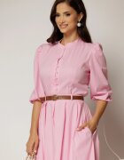  Camasa DY Fashion roz din poplin cu maneci bufante si inchidere cu nasturi