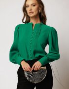  Camasa DY Fashion verde cu maneci bufante si pliuri pe bust