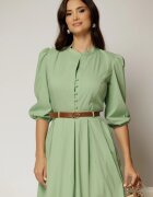  Camasa DY Fashion verde fistic din poplin cu maneci bufante si inchidere cu nasturi