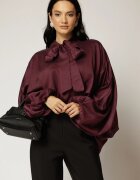 Camasa mov din tencel cu maneca ampla si guler tip esarfa