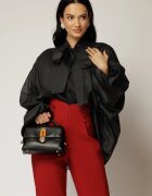  Camasa neagra din tencel cu maneca ampla si guler tip esarfa