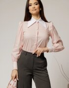  Camasa roz din poplin cu guler ascutit si mansete cu dantela
