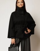  Capa scurta neagra din stofa cu cordon in talie