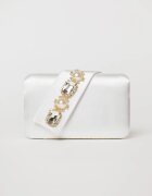  Clutch alb elegant din satin cu aplicatii de perle si cristale