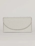  Clutch argintiu metalizat cu clapeta curbata si perlute aplicate