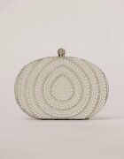  Clutch de ocazie argintiu decorat cu strasuri si perlute