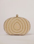  Clutch de ocazie auriu decorat cu strasuri si perlute