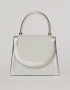  Clutch elegant argintiu decorat cu perle si margele
