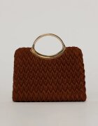  Clutch elegant caramiziu din piele ecologica intoarsa cu design modern